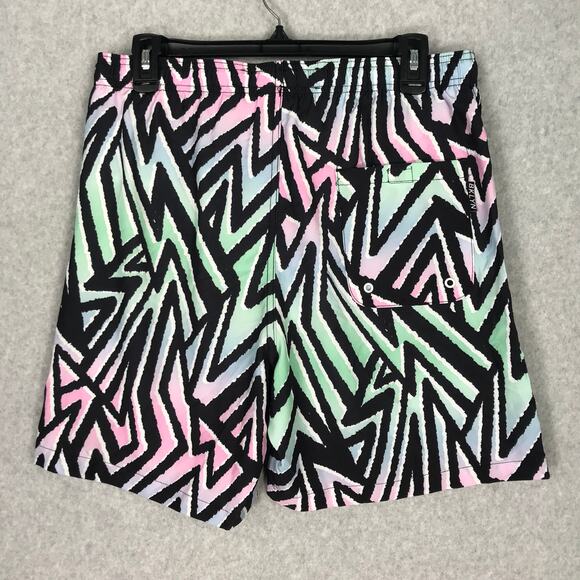 90s Brooklyn Cloth Swim Trunks Medium Volley Surf Board Neon Zig Zag 6.5 Inseam - Picture 8 of 11